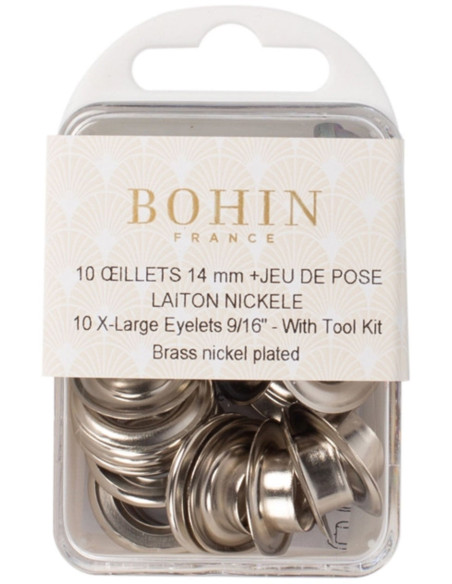 Caja de 10 ojales de 14 mm con arandelas y juego de colocación Bohin - Plata