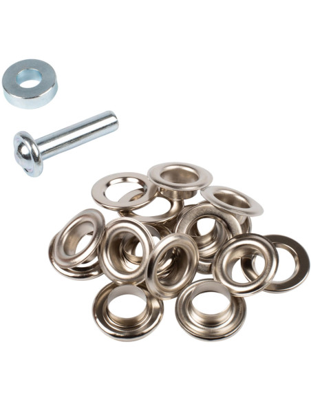 Caja de 10 ojales de 14 mm con arandelas y juego de colocación Bohin - Plata