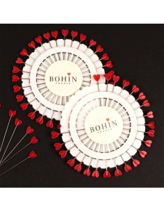 Disco de 30 alfileres con cabeza de plástico en forma de corazón rojo Bohin