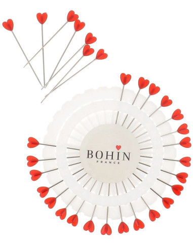 Disco de 30 alfileres con cabeza de plástico en forma de corazón rojo Bohin