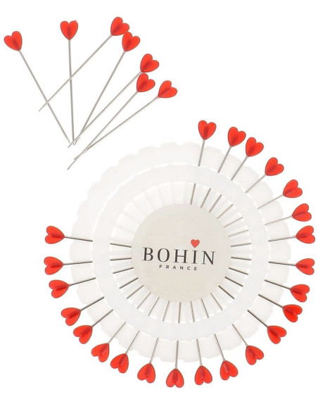 Disco de 30 alfileres con cabeza de plástico en forma de corazón rojo Bohin