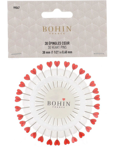 Disco de 30 alfileres con cabeza de plástico en forma de corazón rojo Bohin