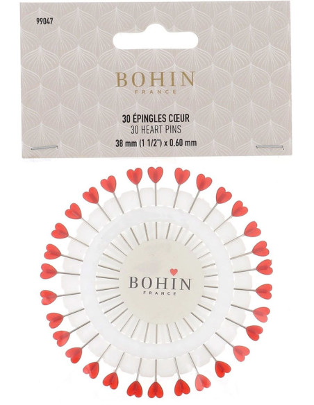 Disco de 30 alfileres con cabeza de plástico en forma de corazón rojo Bohin
