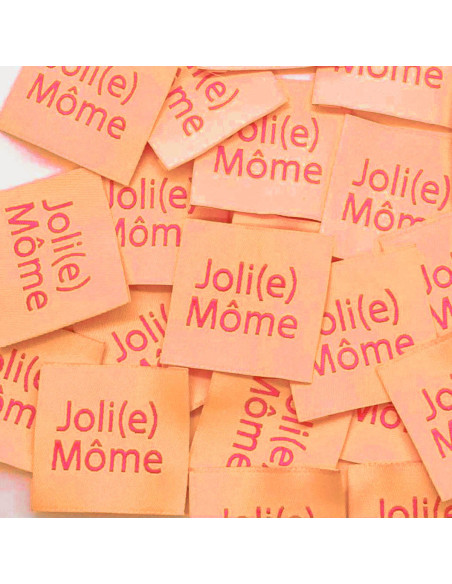 Lote de 5 etiquetas tejidas para coser Joli(e) Môme melocotón