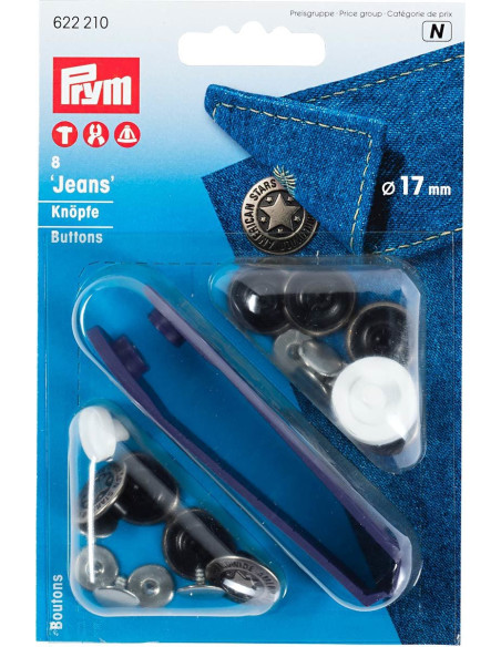 Caja de 8 botones vaqueros de 17 mm
