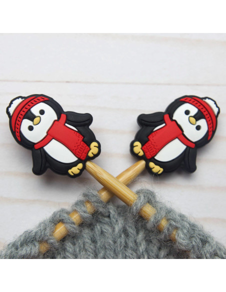 Tapones de malla para agujas de tejer - Pingüino de invierno