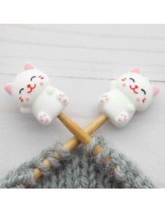 Tapones de malla para agujas de tejer - Gato feliz