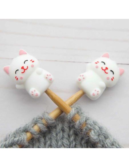 Tapones de malla para agujas de tejer - Gato feliz