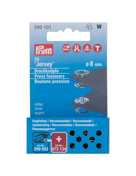 Recarga de 20 botones a presión de jersey de 8 mm Plata
