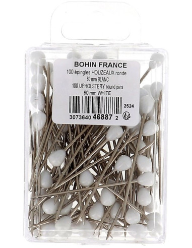 Caja de 100 alfileres de tapicero forma redonda blanca Bohin