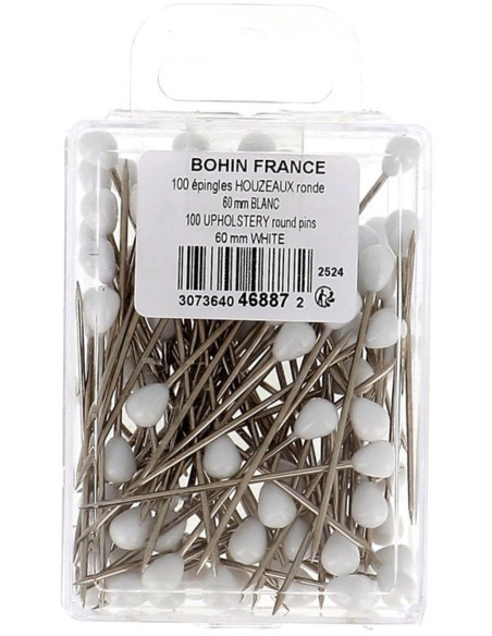 Caja de 100 alfileres de tapicero forma redonda blanca Bohin