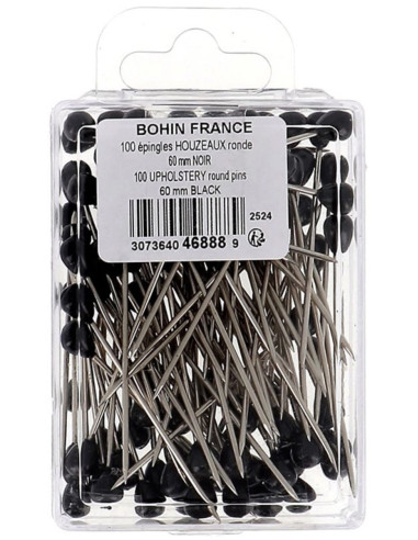 Caja de 100 alfileres de tapicero forma redonda negra Bohin