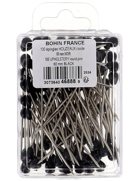 Caja de 100 alfileres de tapicero forma redonda negra Bohin