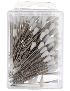 Caja de 100 alfileres de tapicero forma de pera blanca Bohin