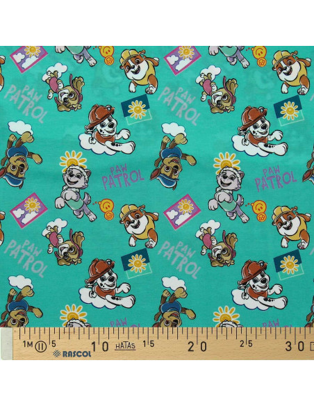 Tela de jersey Patrulla Canina - Sol fondo azul turquesa