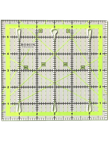 Regla de patchwork con ranuras de corte Bohin 6 x 6 pulgadas