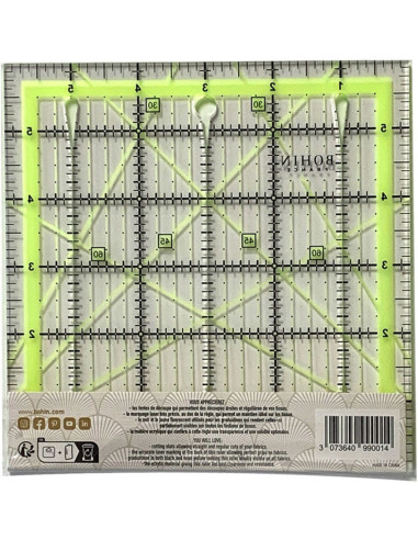 Regla de patchwork con ranuras de corte Bohin 6 x 6 pulgadas