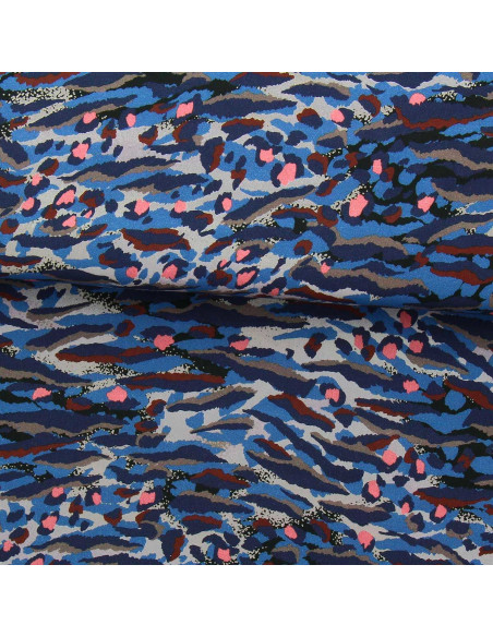 Tejido de viscosa fantasía - Bengala azul y coral