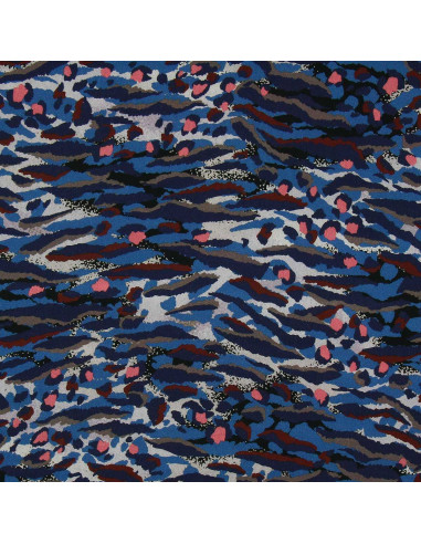Tejido de viscosa fantasía - Bengala azul y coral