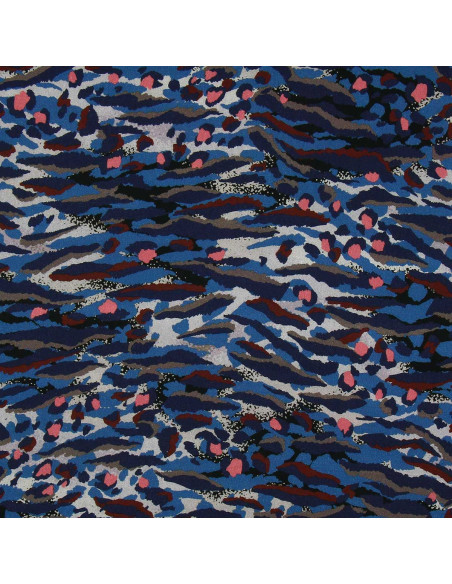 Tejido de viscosa fantasía - Bengala azul y coral
