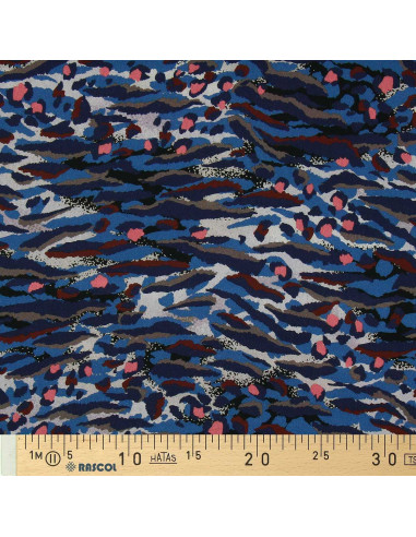 Tejido de viscosa fantasía - Bengala azul y coral