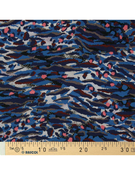 Tejido de viscosa fantasía - Bengala azul y coral