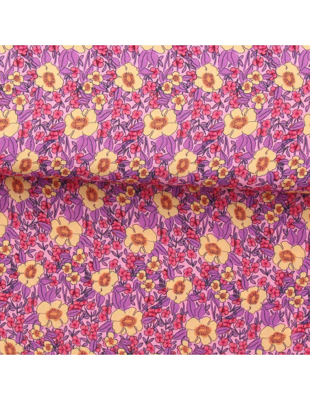 Tejido de viscosa fantasía - Julissa violeta y naranja