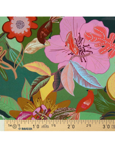Tejido de viscosa fantasía - Xodius verde y rosa
