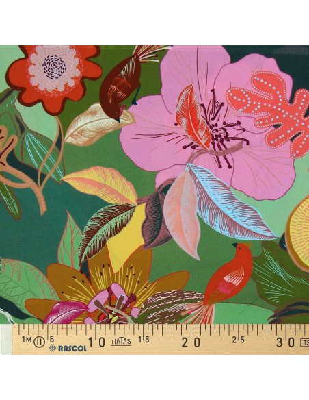 Tejido de viscosa fantasía - Xodius verde y rosa