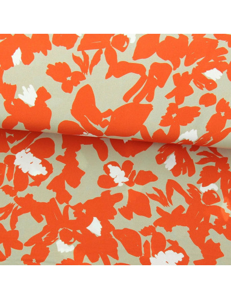 Tejido de viscosa fantasía - Boti beige y naranja