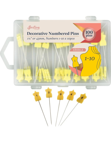Caja de 100 alfileres numerados de 43 mm de largo