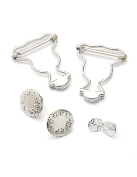 Juego de 2 hebillas para peto de 25 mm con botones vaqueros - Plata