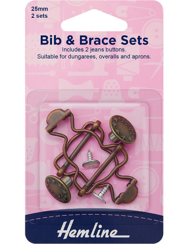 Juego de 2 hebillas para peto de 25 mm con botones vaqueros - Bronce