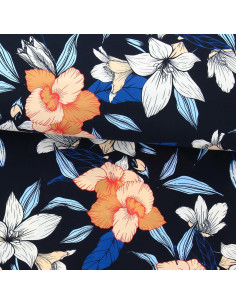 Tejido de lycra para traje de baño - Flores fondo negro