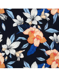 Tejido de lycra para traje de baño - Flores fondo negro 2