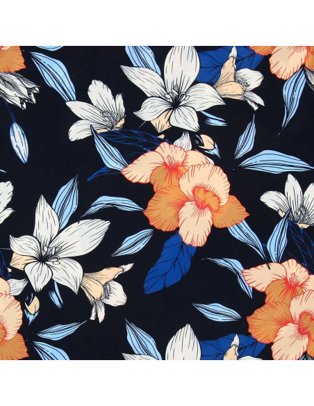 Tejido de lycra para traje de baño - Flores fondo negro
