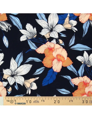 Tejido de lycra para traje de baño - Flores fondo negro
