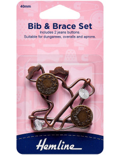 Juego de 2 hebillas para peto de 40 mm con botones vaqueros - Bronce