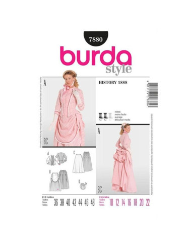 Patrón de vestido histórico (1888) - Burda 7880