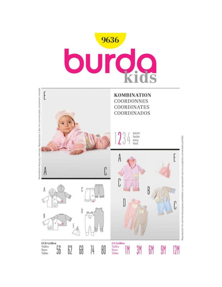 Patrón de suéter, pantalón, pelele - Burda 9636