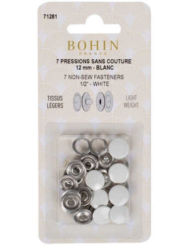 Caja de 7 broches sin costura jersey 12 mm Bohin - Blanco