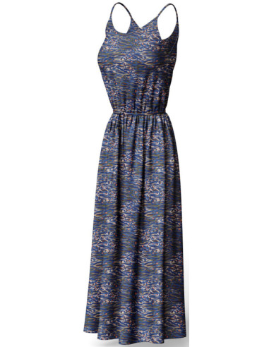 Tejido de viscosa fantasía - Bengala azul y coral