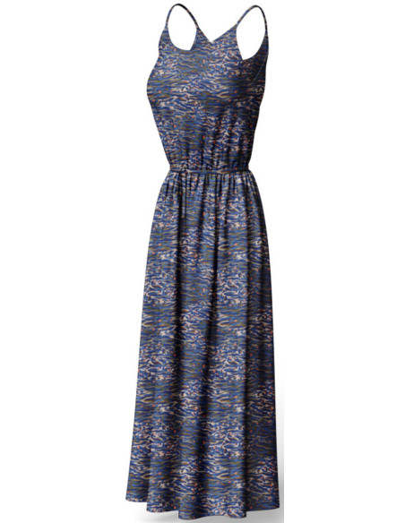 Tejido de viscosa fantasía - Bengala azul y coral