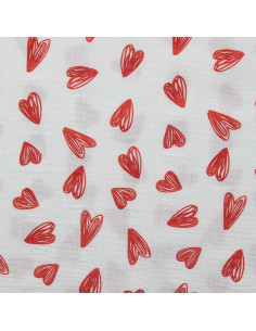 Tejido de doble gasa estampado - Corazones rojos sobre fondo blanco 2