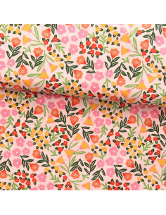 Tejido popelina de algodón - Martine rosa y verde