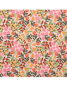 Tejido popelina de algodón - Martine rosa y verde 2