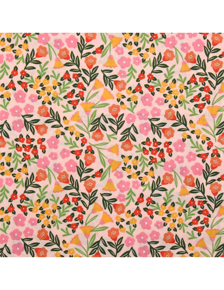Tejido popelina de algodón - Martine rosa y verde