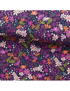 Tejido popelina de algodón - María violeta y naranja