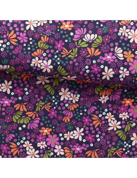 Tejido popelina de algodón - María violeta y naranja