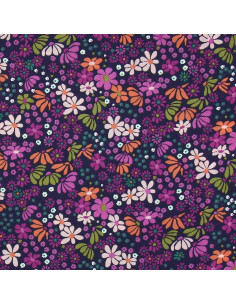 Tejido popelina de algodón - María violeta y naranja 2